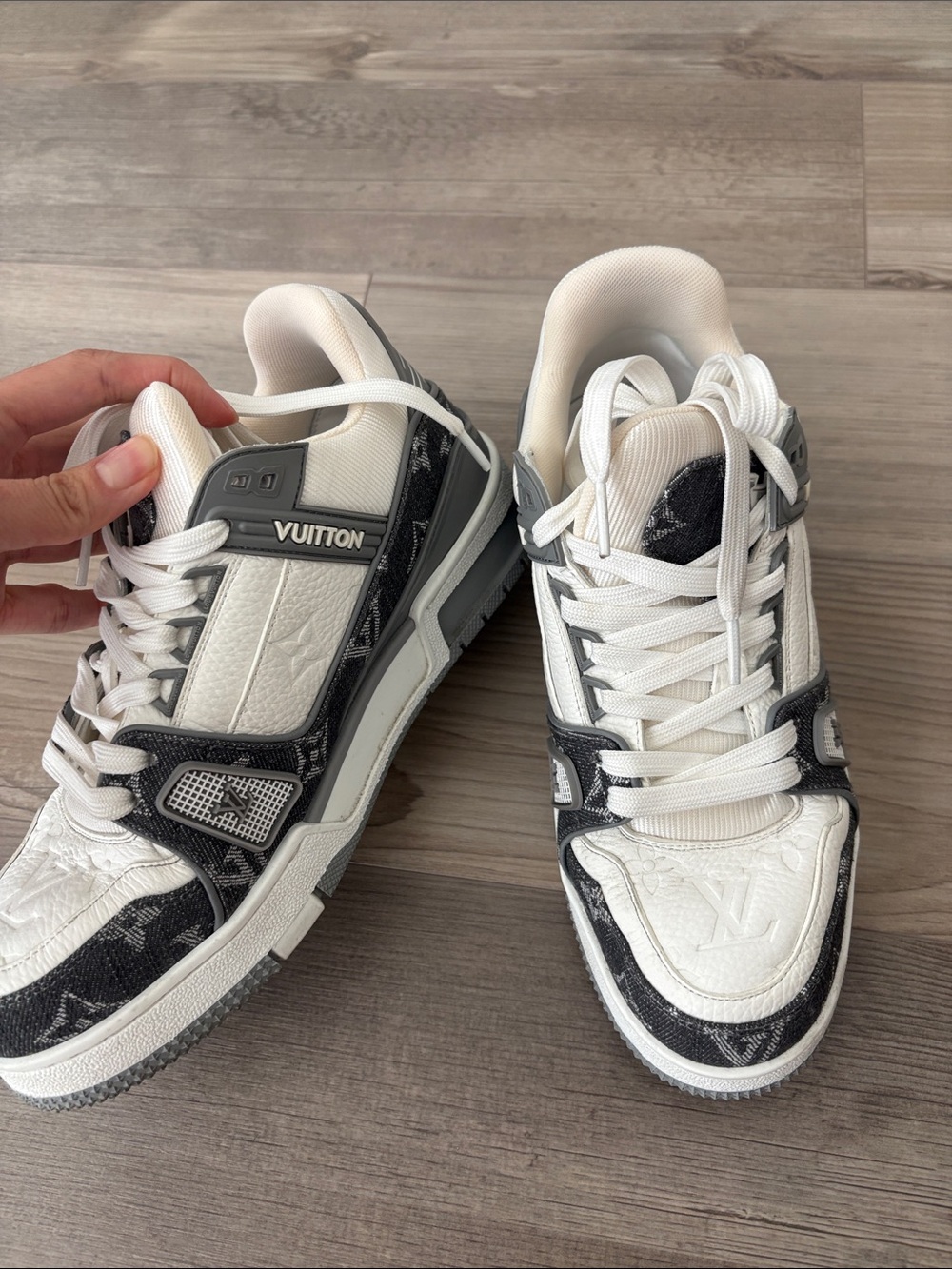 Louis Vuitton White and Gray Monogram Low-Top Sneakers